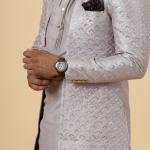 Handmade Lilac Geometrical Sequin Embroidered Open Sherwani with Kurta-Pajama Set | Father Son Combo | Jaipurio Collection